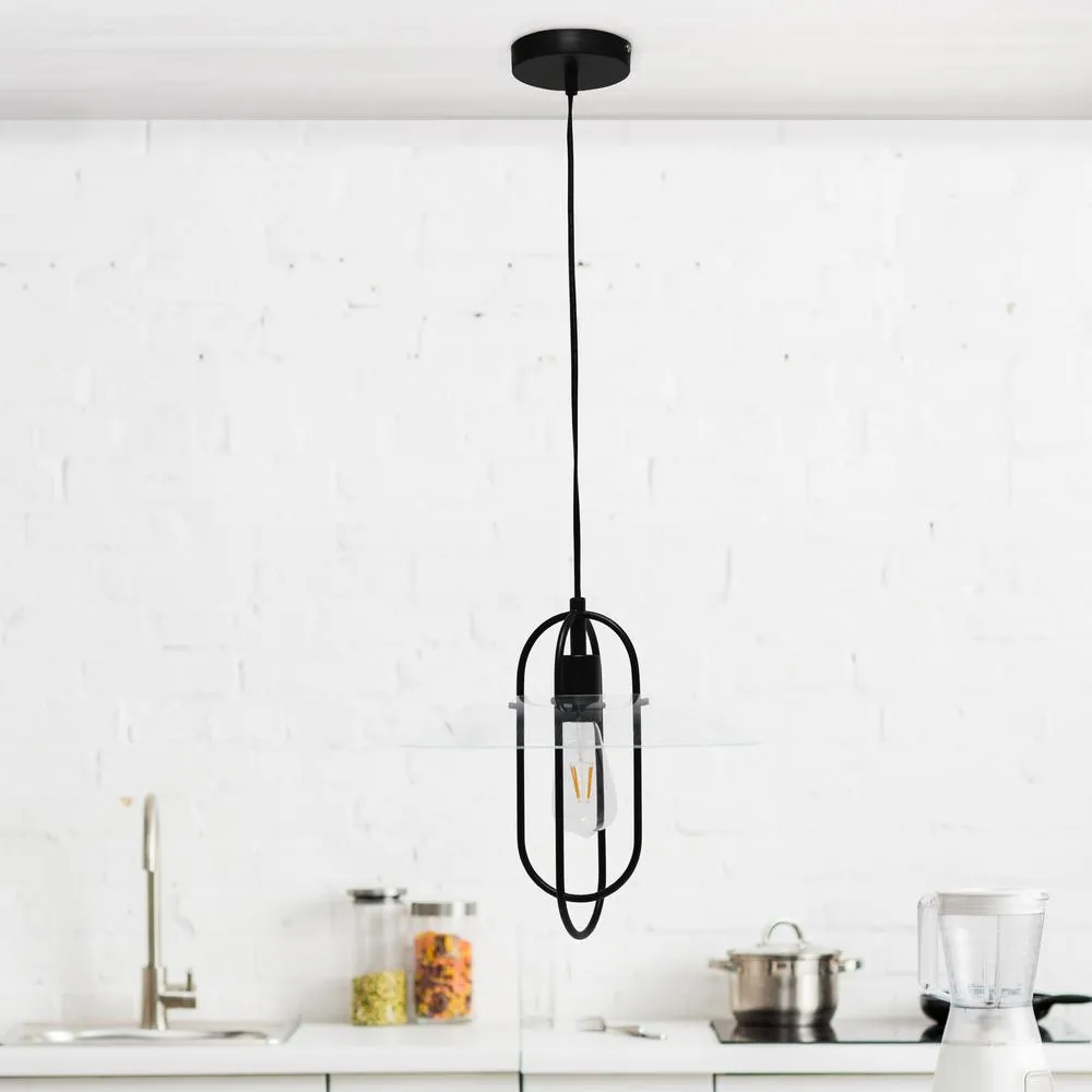 1 Light Modern Metal Pendant Light, Black