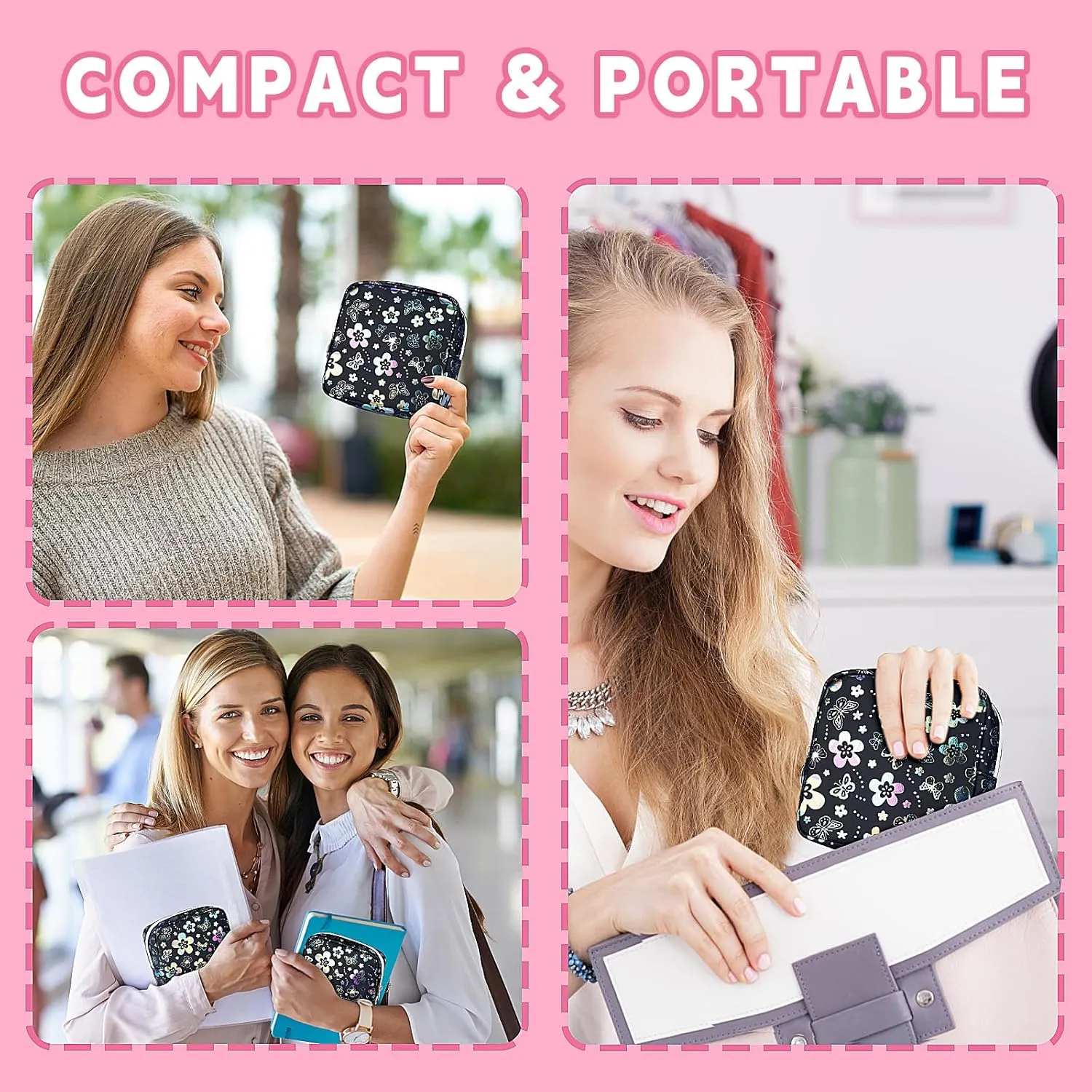 5.1" Mini Makeup Bag for Purse, Leather Small Makeup Pouch Travel Cosmetic Make up Bags for Women Girls, Cute Preppy Mini Toiletry Bag Coin Pouch Period Bag(Flower Butterfly Black)