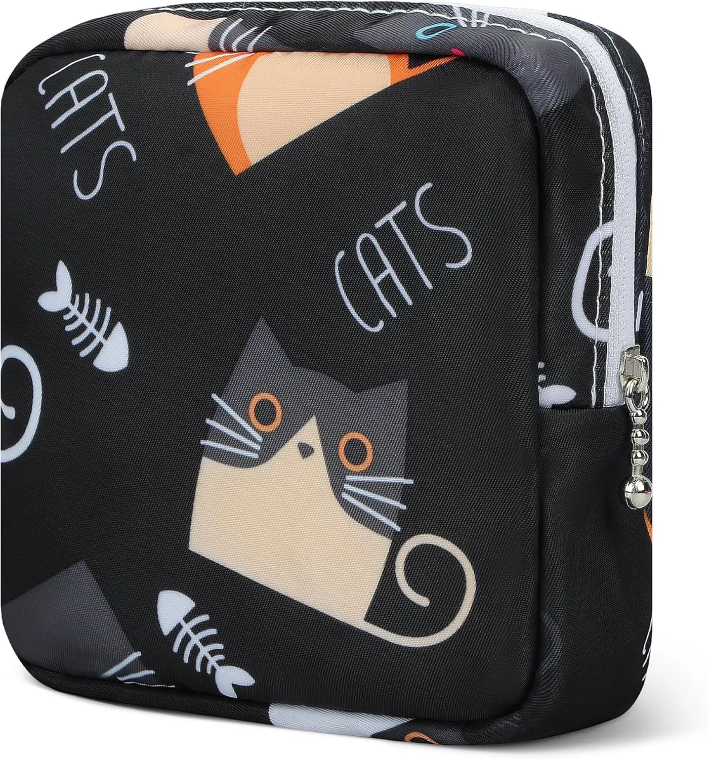 5.1" Mini Makeup Bag for Purse, Nylon Small Makeup Pouch Travel Cosmetic Make up Bags for Women Girls, Cute Preppy Mini Toiletry Bag Coin Pouch Period Bag(5170 Black)
