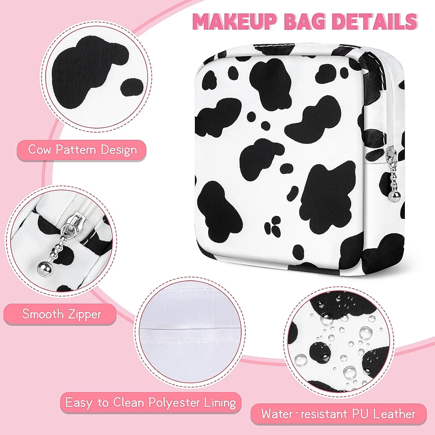 5.1" Mini Makeup Bag for Purse, Nylon Small Makeup Pouch Travel Cosmetic Make up Bags for Women Girls, Cute Preppy Mini Toiletry Bag Coin Pouch Period Bag(Black White)