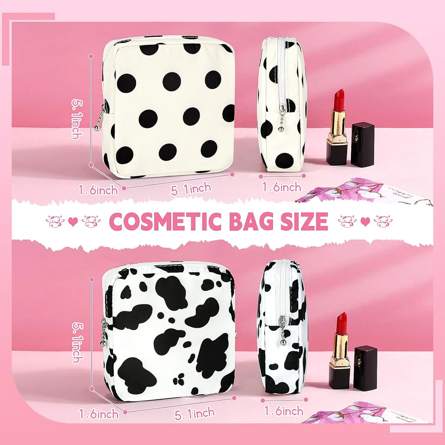 5.1" Mini Makeup Bag for Purse, Nylon Small Makeup Pouch Travel Cosmetic Make up Bags for Women Girls, Cute Preppy Mini Toiletry Bag Coin Pouch Period Bag(Black White)