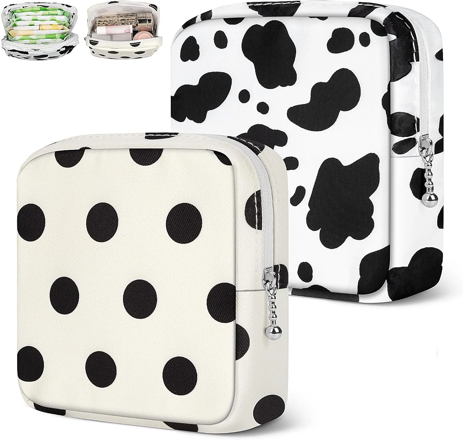 5.1" Mini Makeup Bag for Purse, Nylon Small Makeup Pouch Travel Cosmetic Make up Bags for Women Girls, Cute Preppy Mini Toiletry Bag Coin Pouch Period Bag(Black White)