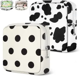 5.1" Mini Makeup Bag for Purse, Nylon Small Makeup Pouch Travel Cosmetic Make up Bags for Women Girls, Cute Preppy Mini Toiletry Bag Coin Pouch Period Bag(Black White)