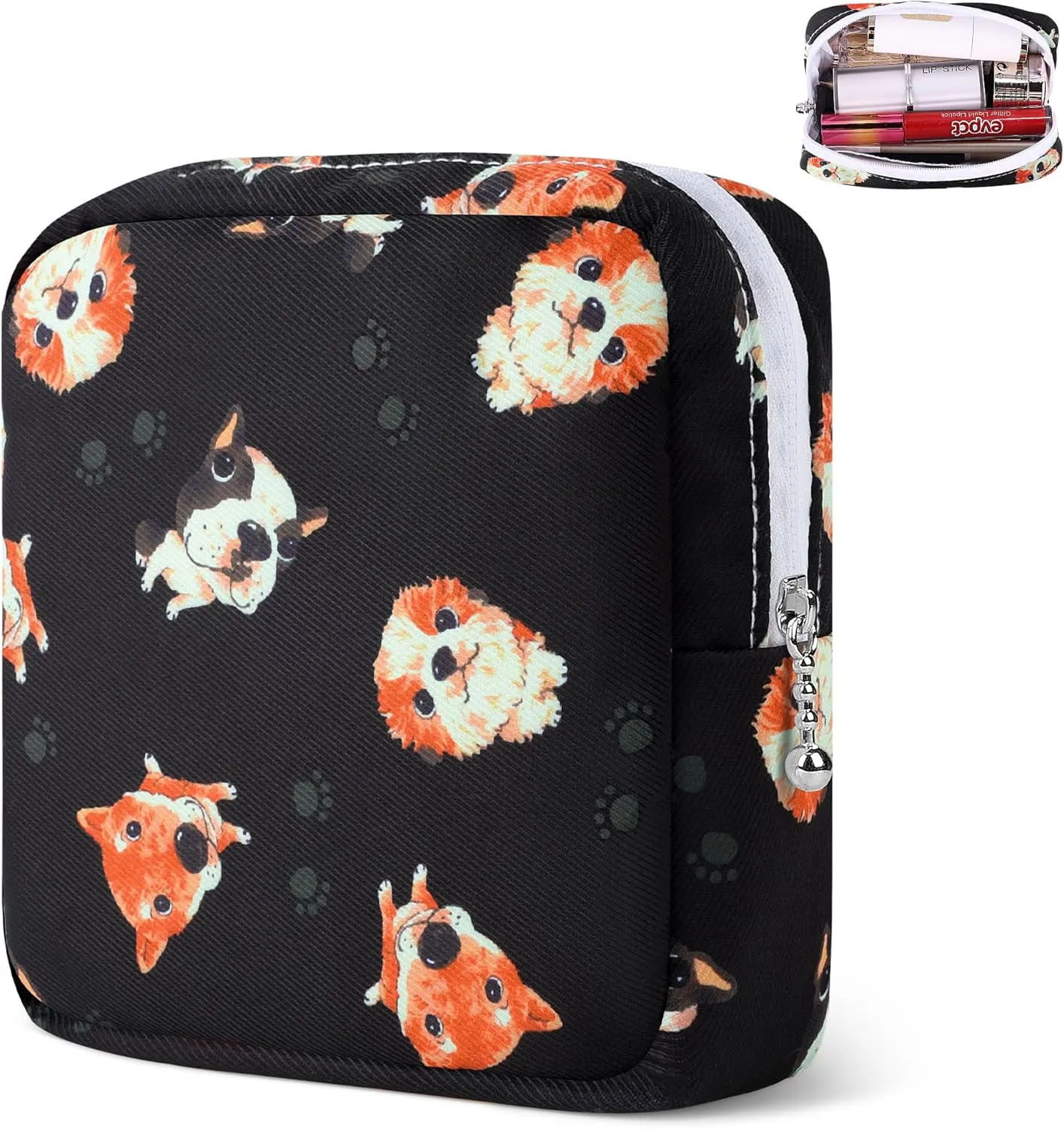 5.1" Mini Makeup Bag for Purse, Nylon Small Makeup Pouch Travel Cosmetic Make up Bags for Women Girls, Cute Preppy Mini Toiletry Bag Coin Pouch Period Bag(N1230 Black)