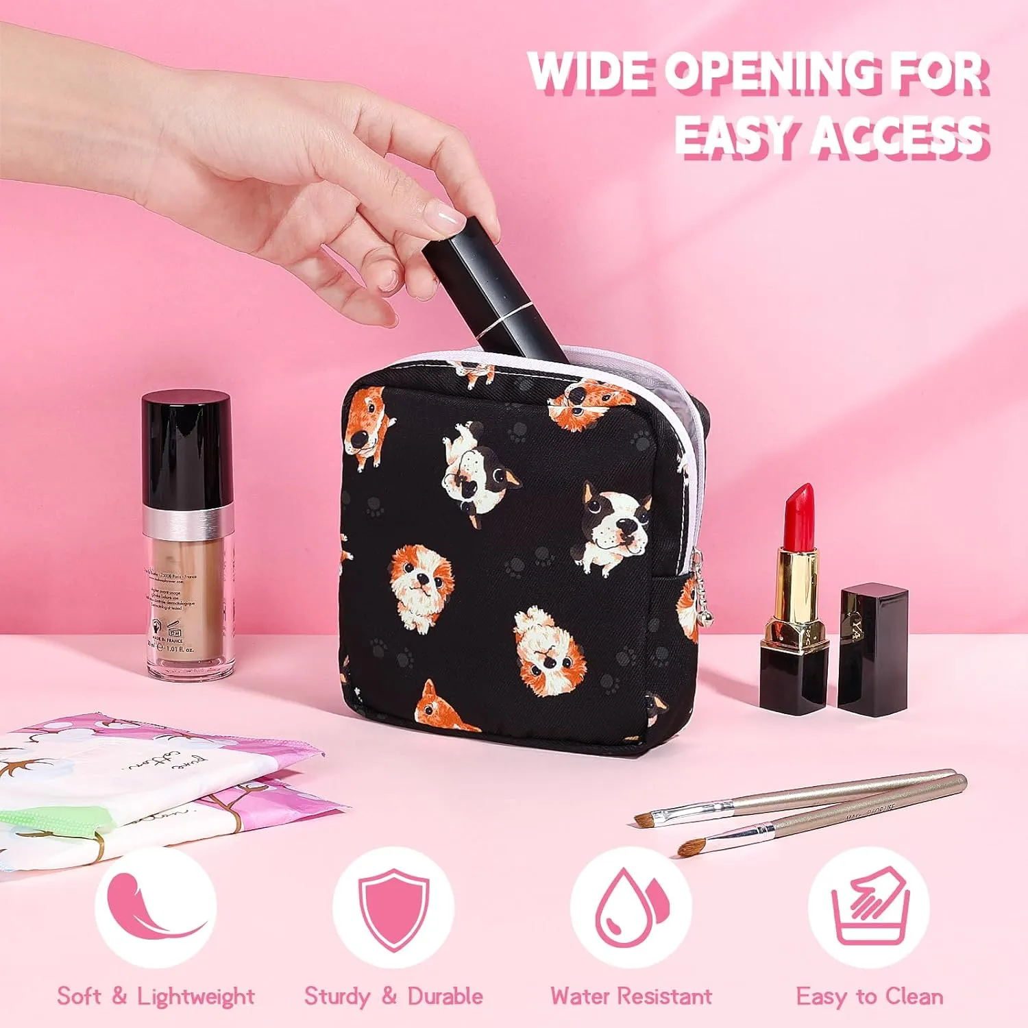 5.1" Mini Makeup Bag for Purse, Nylon Small Makeup Pouch Travel Cosmetic Make up Bags for Women Girls, Cute Preppy Mini Toiletry Bag Coin Pouch Period Bag(N1230 Black)