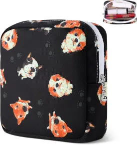 5.1" Mini Makeup Bag for Purse, Nylon Small Makeup Pouch Travel Cosmetic Make up Bags for Women Girls, Cute Preppy Mini Toiletry Bag Coin Pouch Period Bag(N1230 Black)