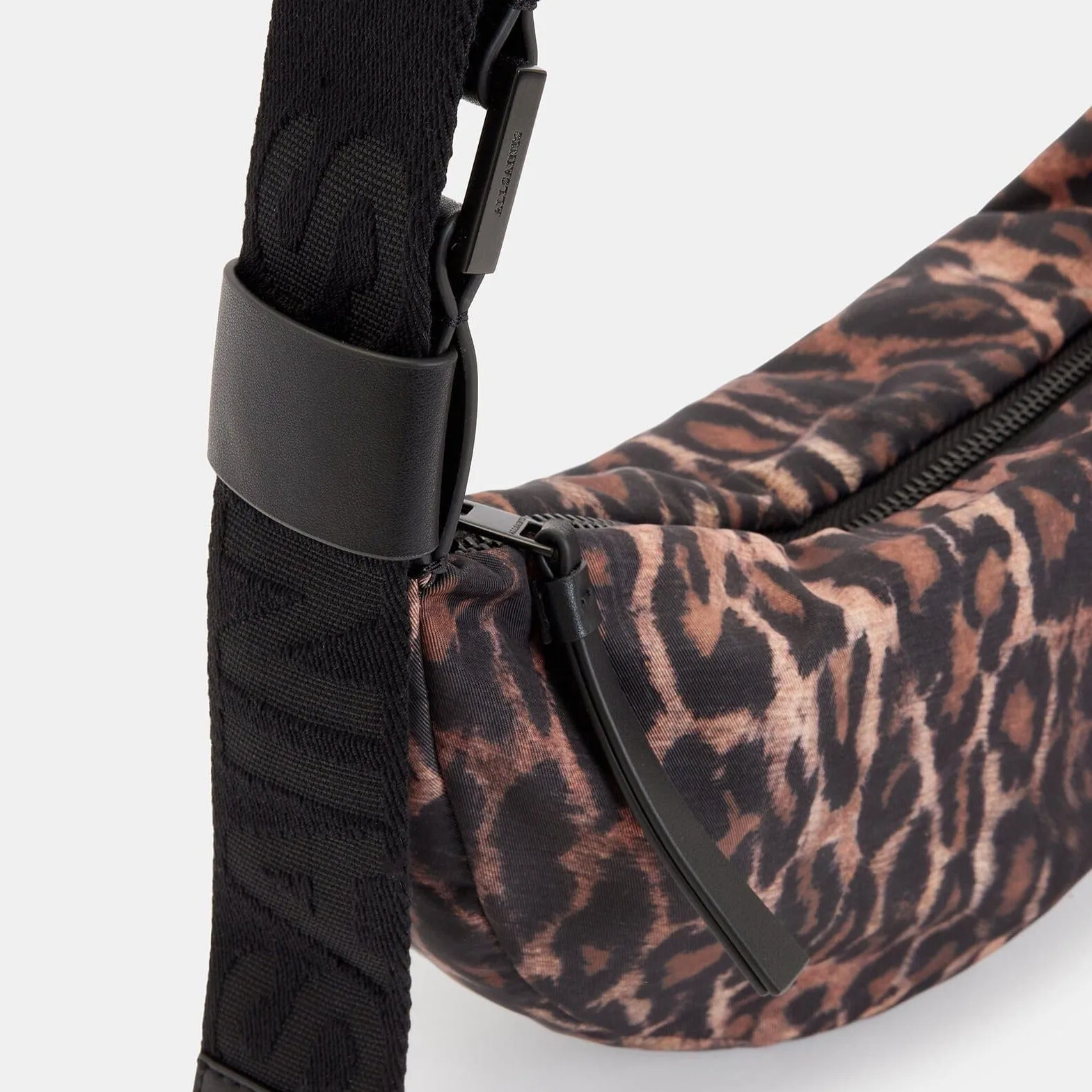 AllSaints Half Moon Anita Leopard Print Nylon Bag in Natural Brown