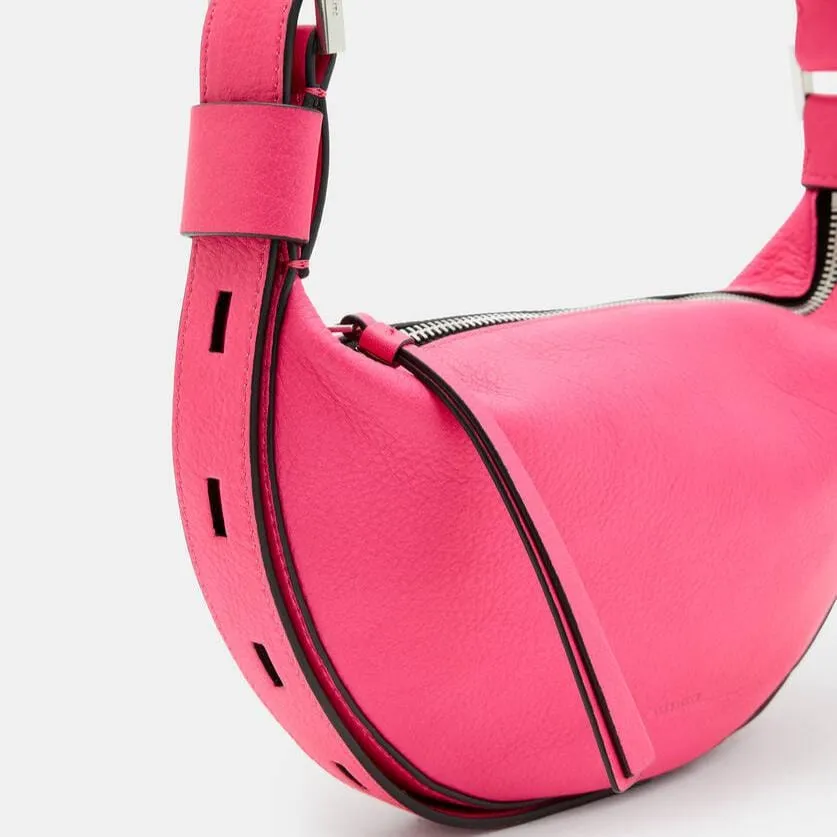 AllSaints Half Moon Leather Crossbody Bag in Hot Pink