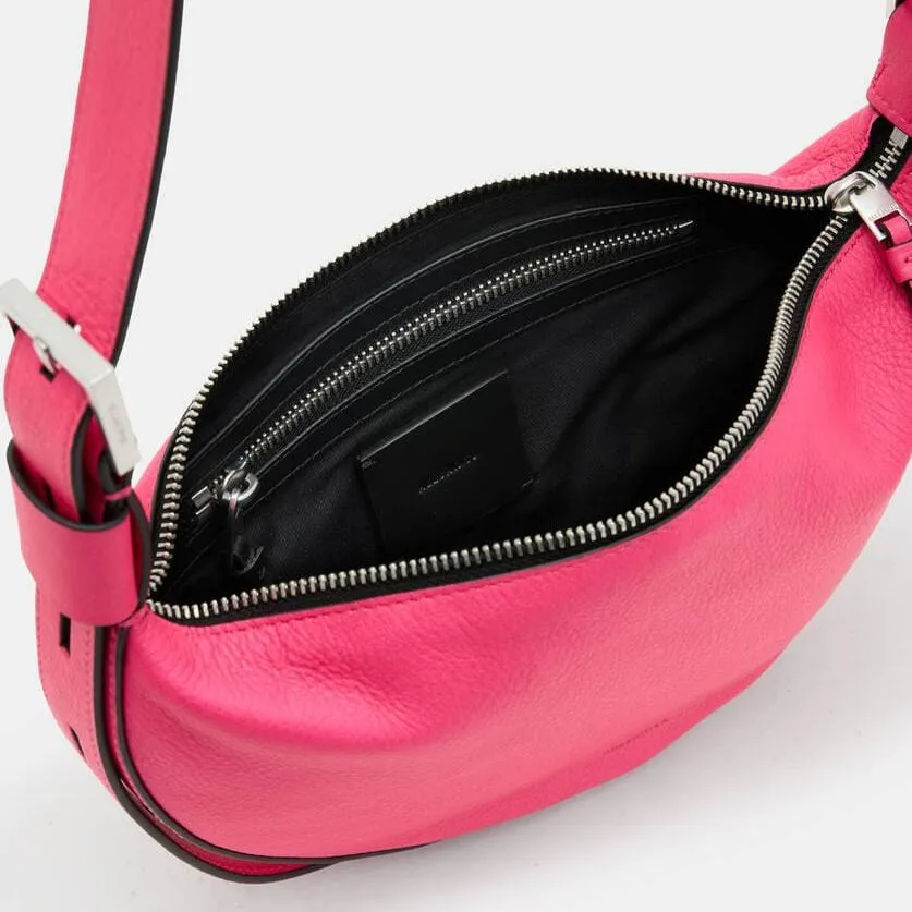 AllSaints Half Moon Leather Crossbody Bag in Hot Pink
