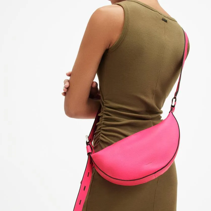 AllSaints Half Moon Leather Crossbody Bag in Hot Pink