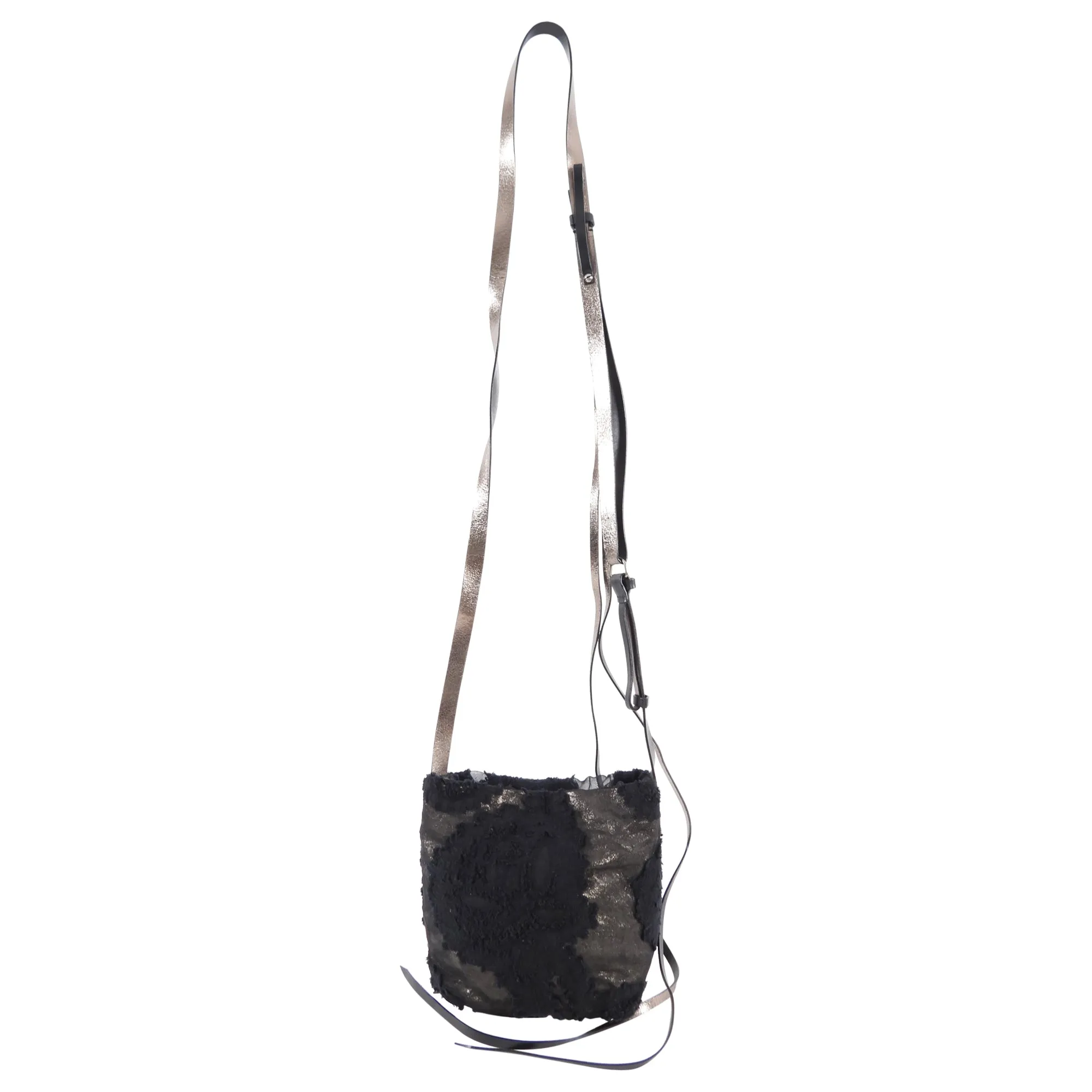 Ann Demeulemeester Pewter Metallic Leather Fabric Crossbody Bag
