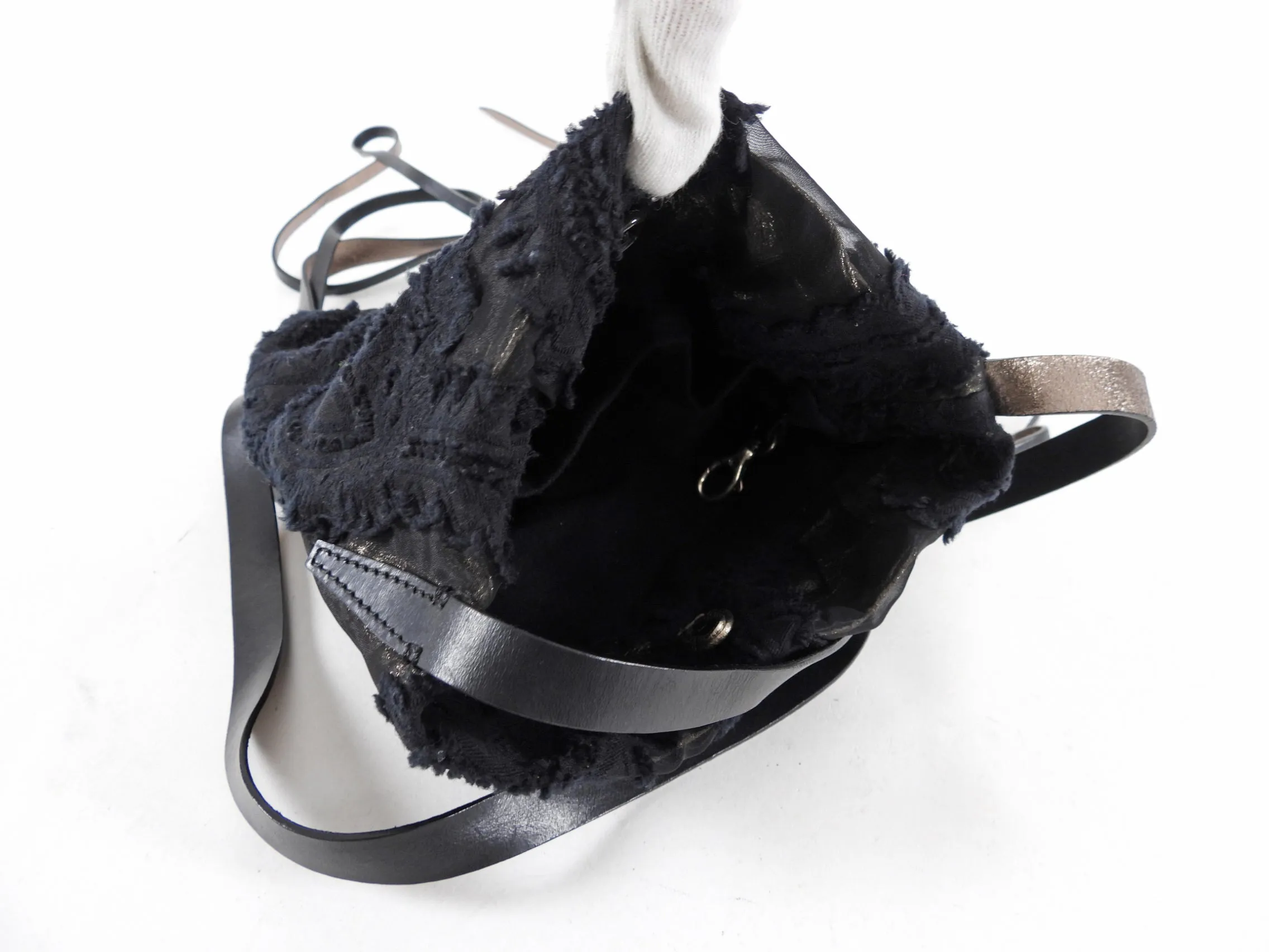 Ann Demeulemeester Pewter Metallic Leather Fabric Crossbody Bag