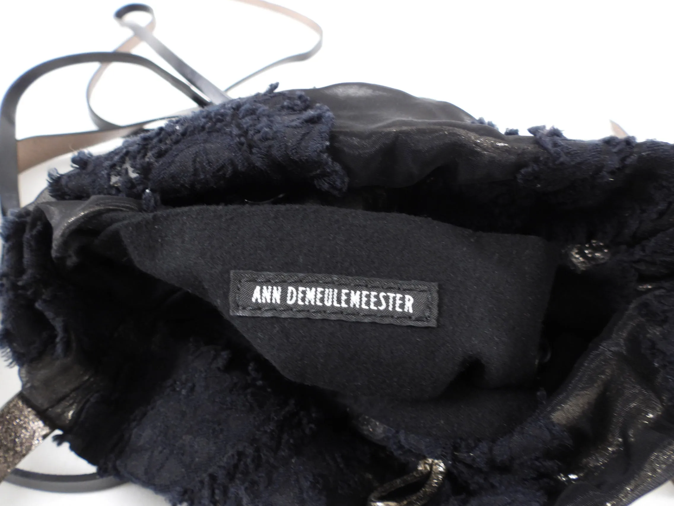 Ann Demeulemeester Pewter Metallic Leather Fabric Crossbody Bag