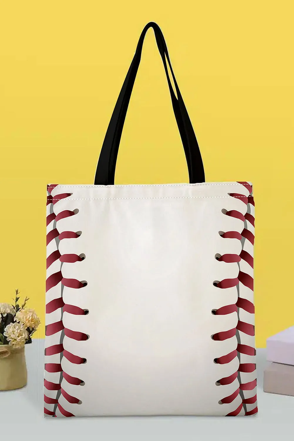 Baseball Print Canvas Tote Bag