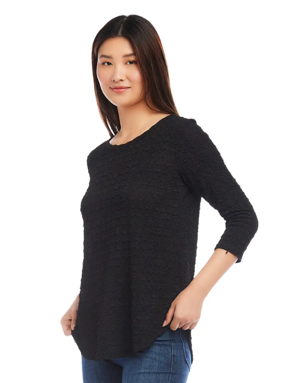 Black 3/4 Sleeve Shirttail Top