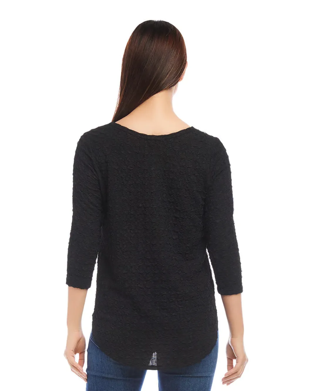 Black 3/4 Sleeve Shirttail Top