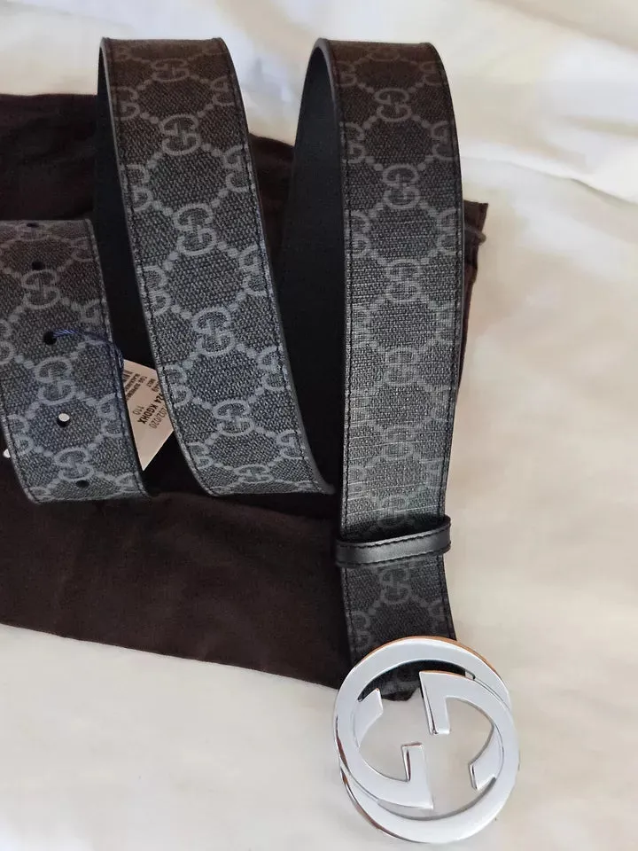 Black Monogram Belt Size 36-40 110cm Silver GG