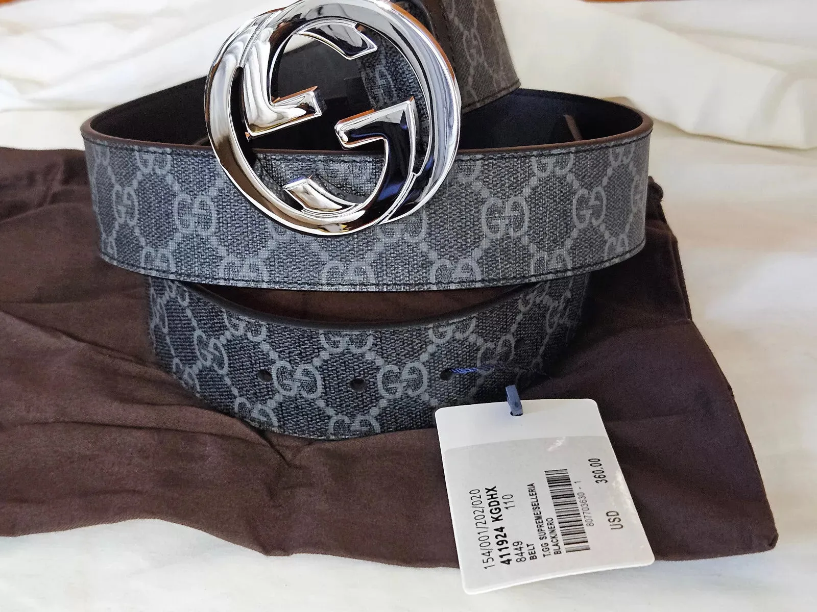 Black Monogram Belt Size 36-40 110cm Silver GG