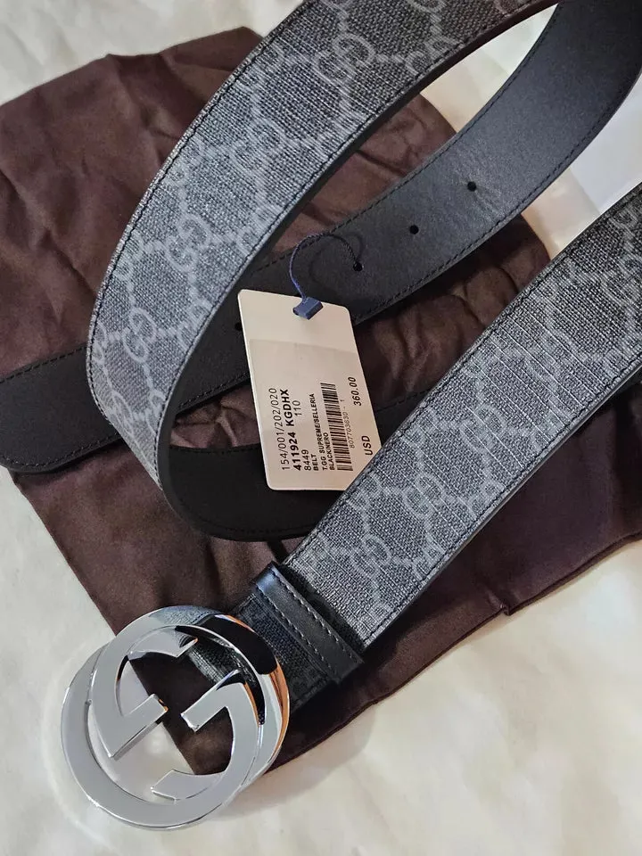 Black Monogram Belt Size 36-40 110cm Silver GG