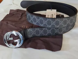 Black Monogram Belt Size 36-40 110cm Silver GG