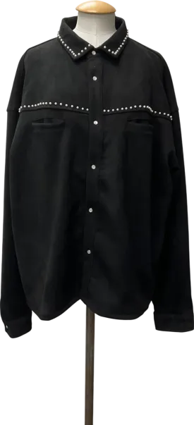 boohooMan Black Oversized Western Faux Suede Embellished Overshirt UK XL
