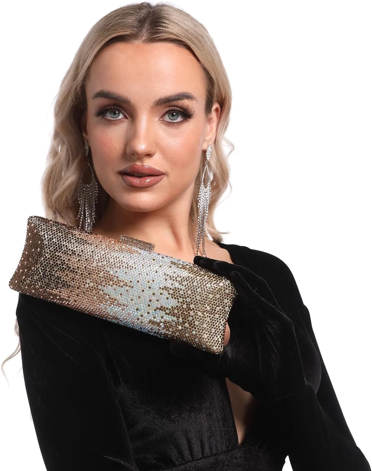 Boutique De FGG Long Evening Bags and Clutches for Women Formal Party Rhinestone Handbags Wedding Crystal Clutch Purse,Mini