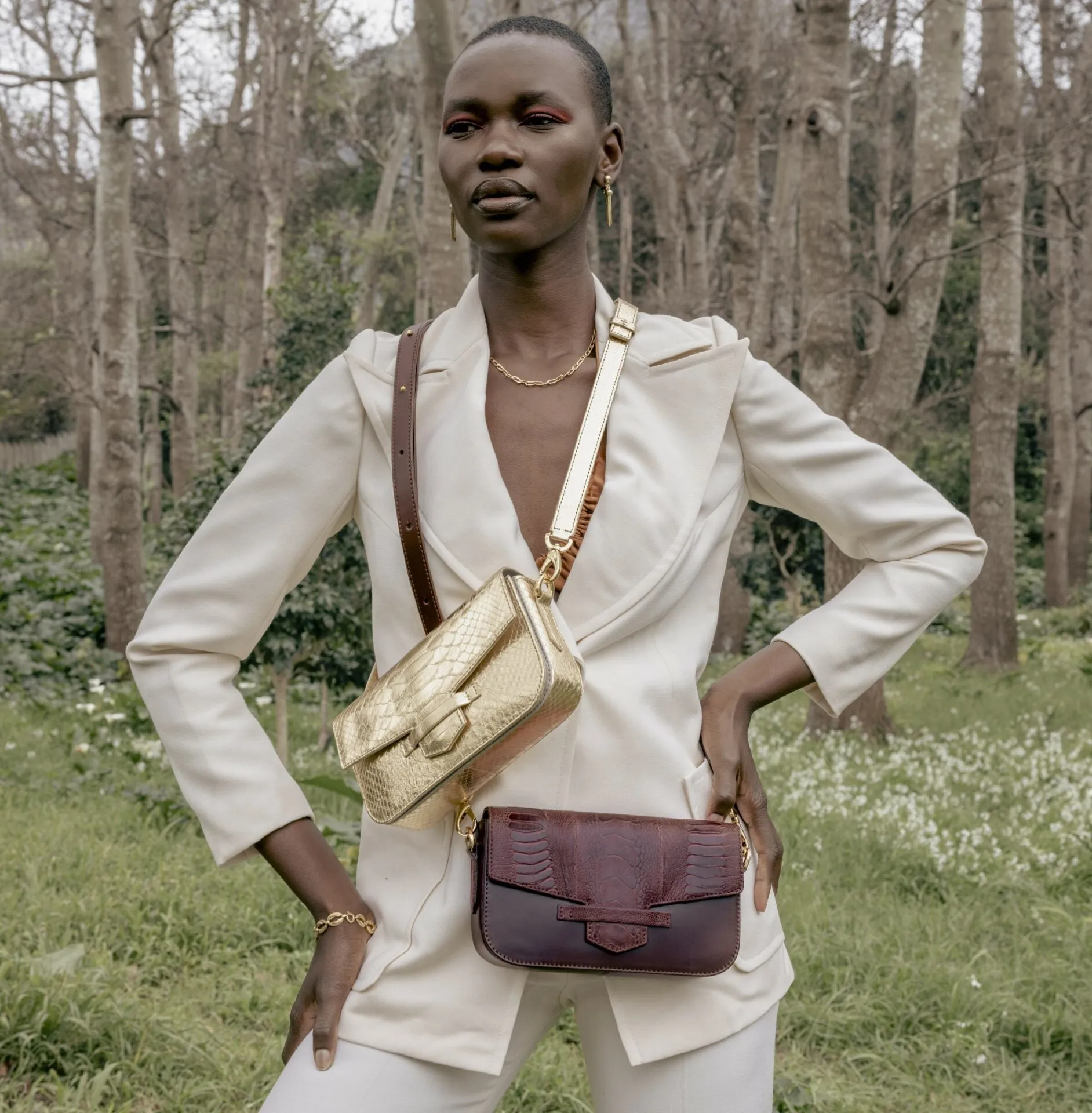 Caia Crossbody in Metallic Gold Python by Cape Cobra