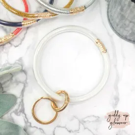 Clear O Bangle Key Ring with Micro Beads in White