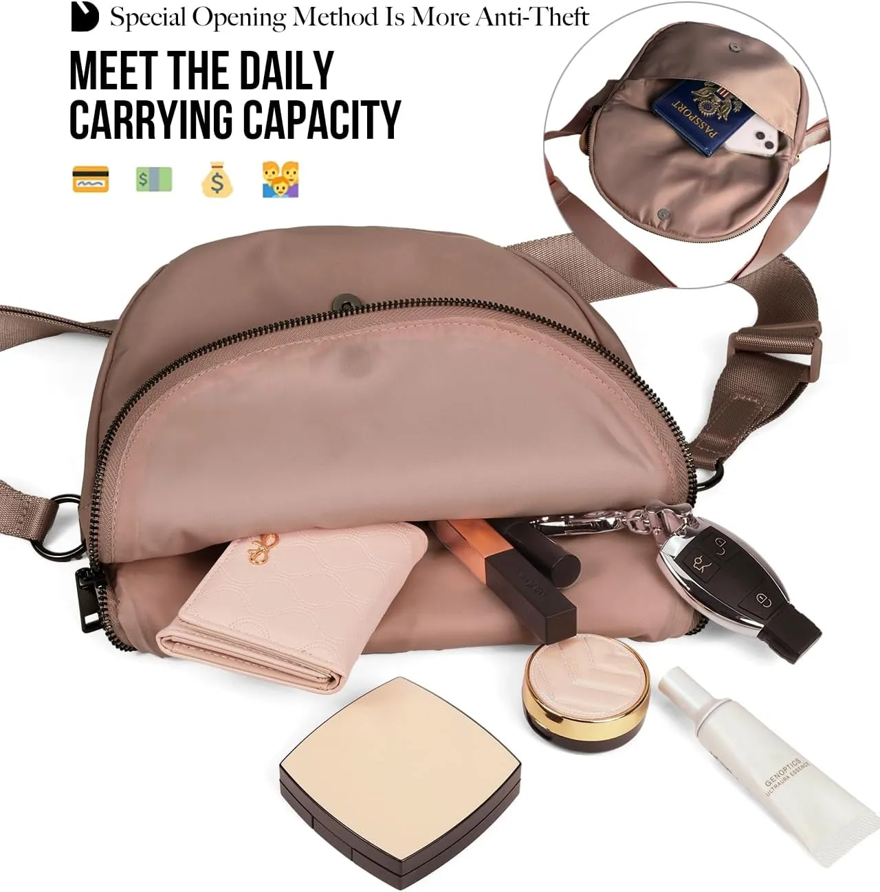 Crescent Bag for Women and Men, Fashion Medium Nylon Folding Crescent Moon Bag Single Shoulder Bag with Adjustable Strap
