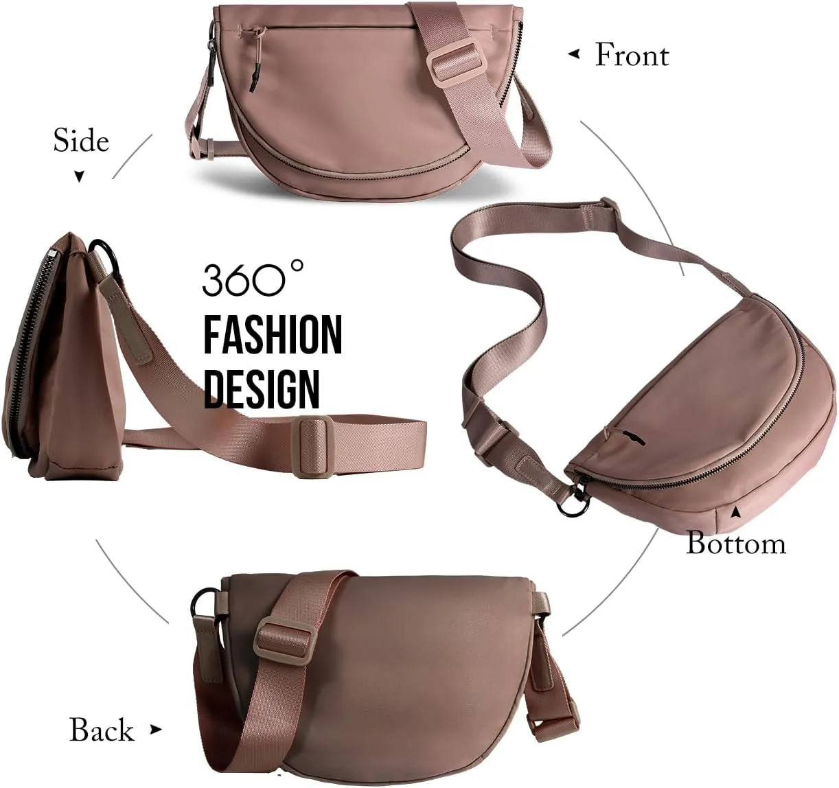 Crescent Bag for Women and Men, Fashion Medium Nylon Folding Crescent Moon Bag Single Shoulder Bag with Adjustable Strap