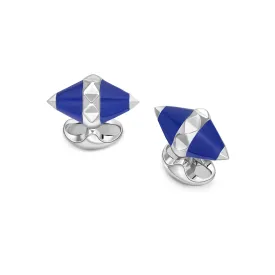 Deakin & Francis Cufflinks Sterling Silver Blue Enamel Pyramid Detail