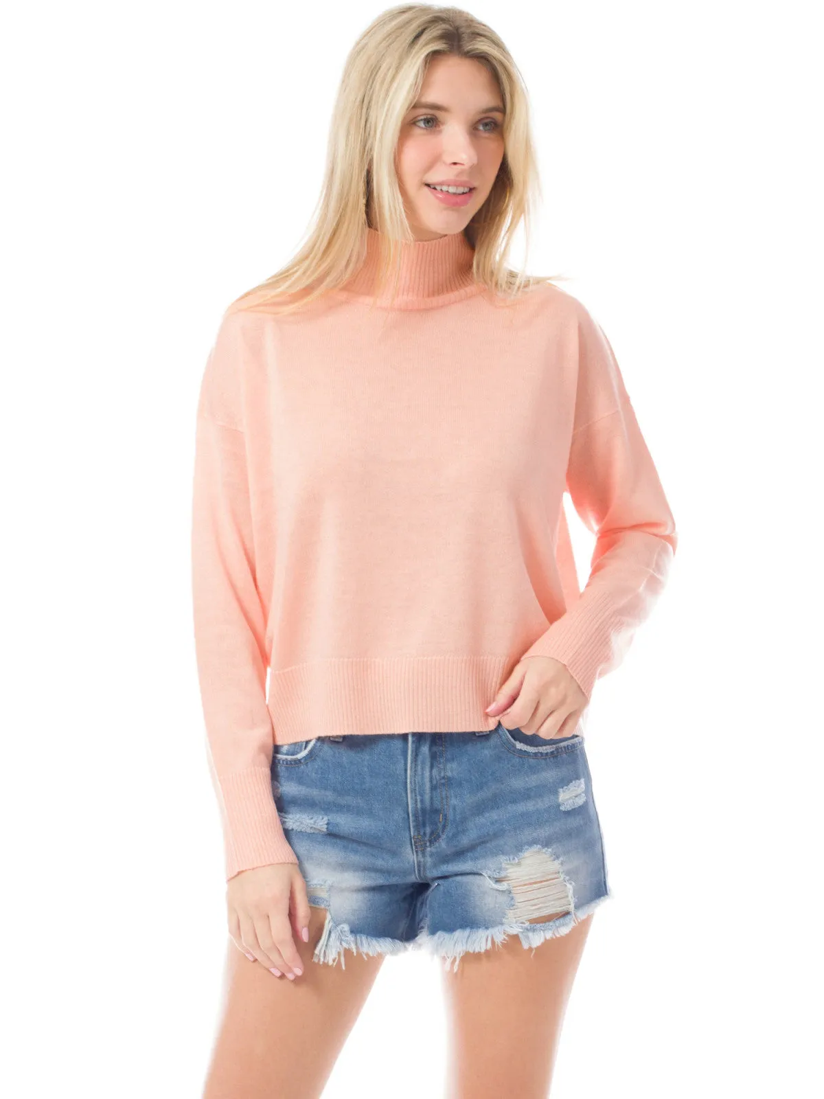 Drop Shoulder Boxy Crewneck Crop Knit Sweater
