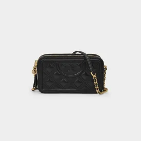 Fleming Double-Zip Mini Hobo Bag - Tory Burch -  Black - Leather