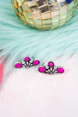 Hot Pink Stone Lalana Silvertone Earrings