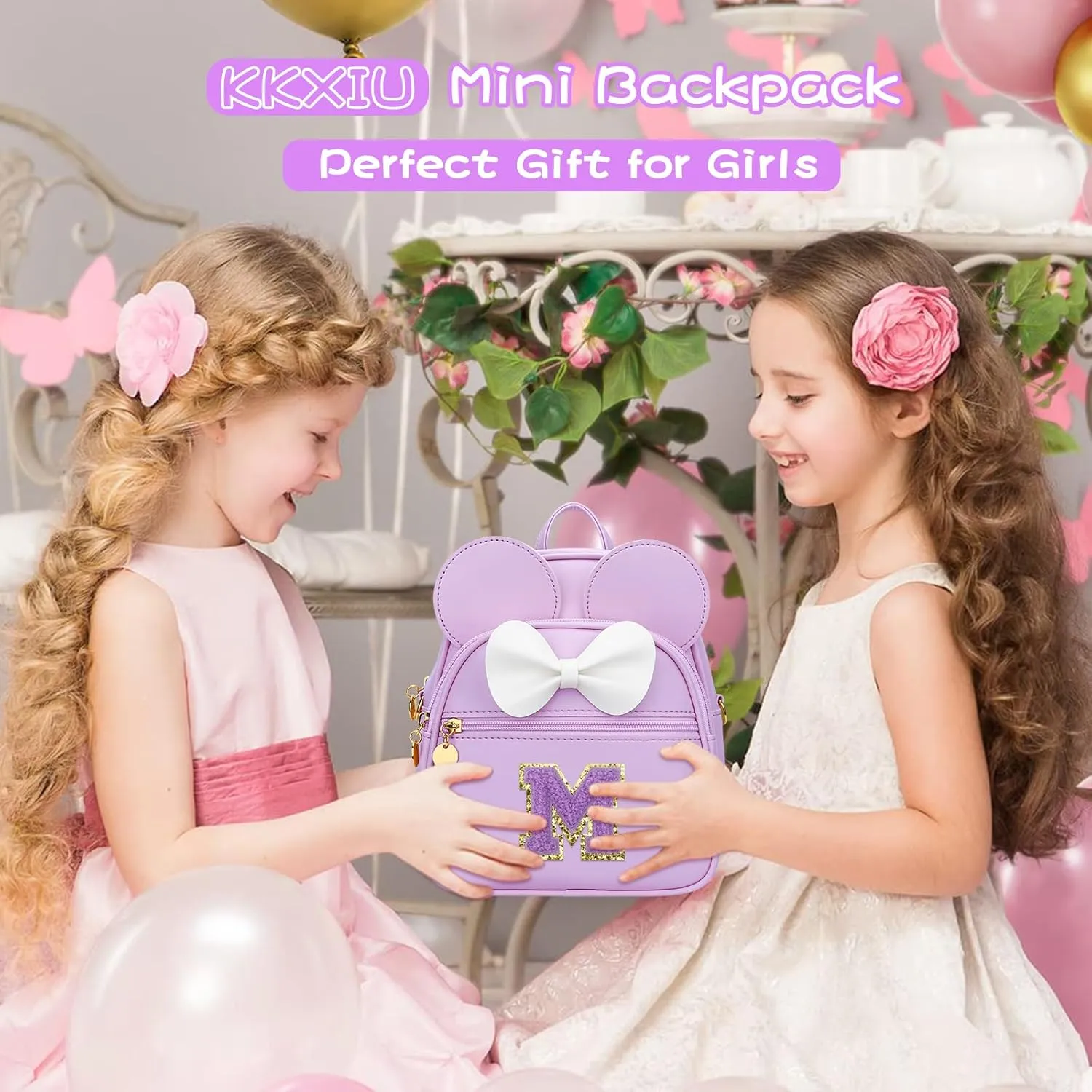 KKXIU Girls Initial Bowknot Cute Mini Backpack Small Women Daypacks, Personalized Trendy Stuff Gifts for Kids and Teen - Purple - M