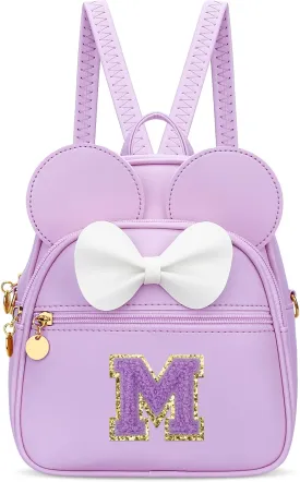 KKXIU Girls Initial Bowknot Cute Mini Backpack Small Women Daypacks, Personalized Trendy Stuff Gifts for Kids and Teen - Purple - M