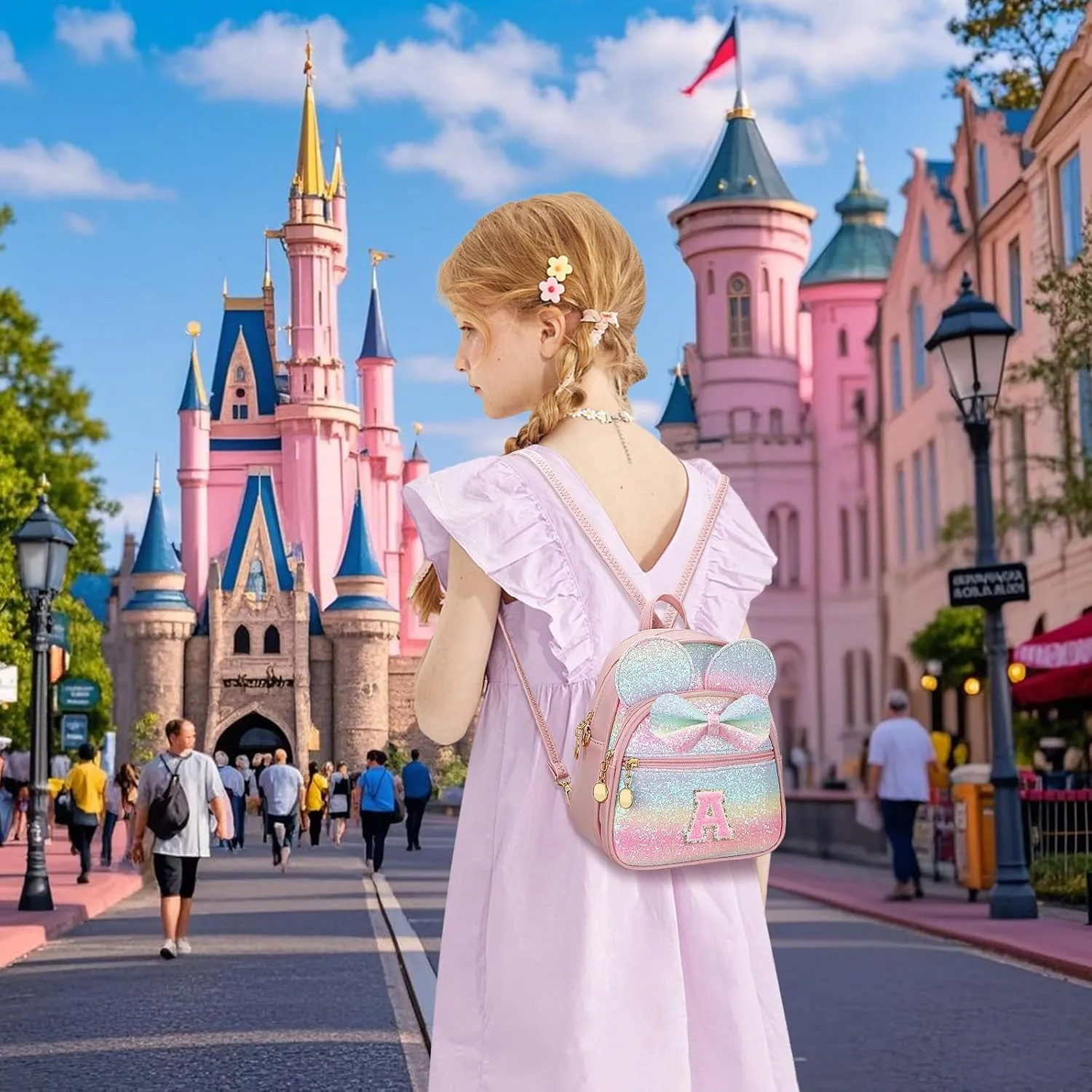 KKXIU Initial Bowknot Mini Backpacks for Girls Women, Small Cute Backpack Purse, Personalized Trendy Stuff Gifts for Toddler, Kids and Teen Girls(A, Rainbow)