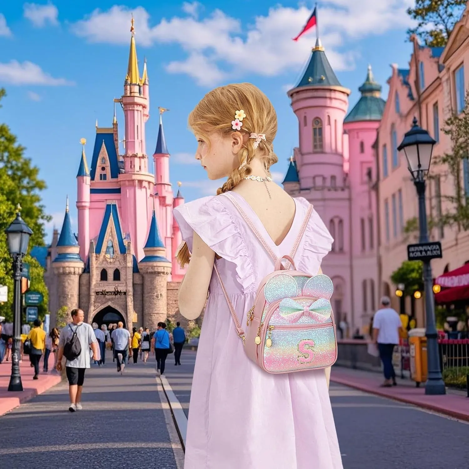KKXIU Initial Bowknot Mini Backpacks for Girls Women, Small Cute Backpack Purse, Personalized Trendy Stuff Gifts for Toddler, Kids and Teen Girls(S, Rainbow)