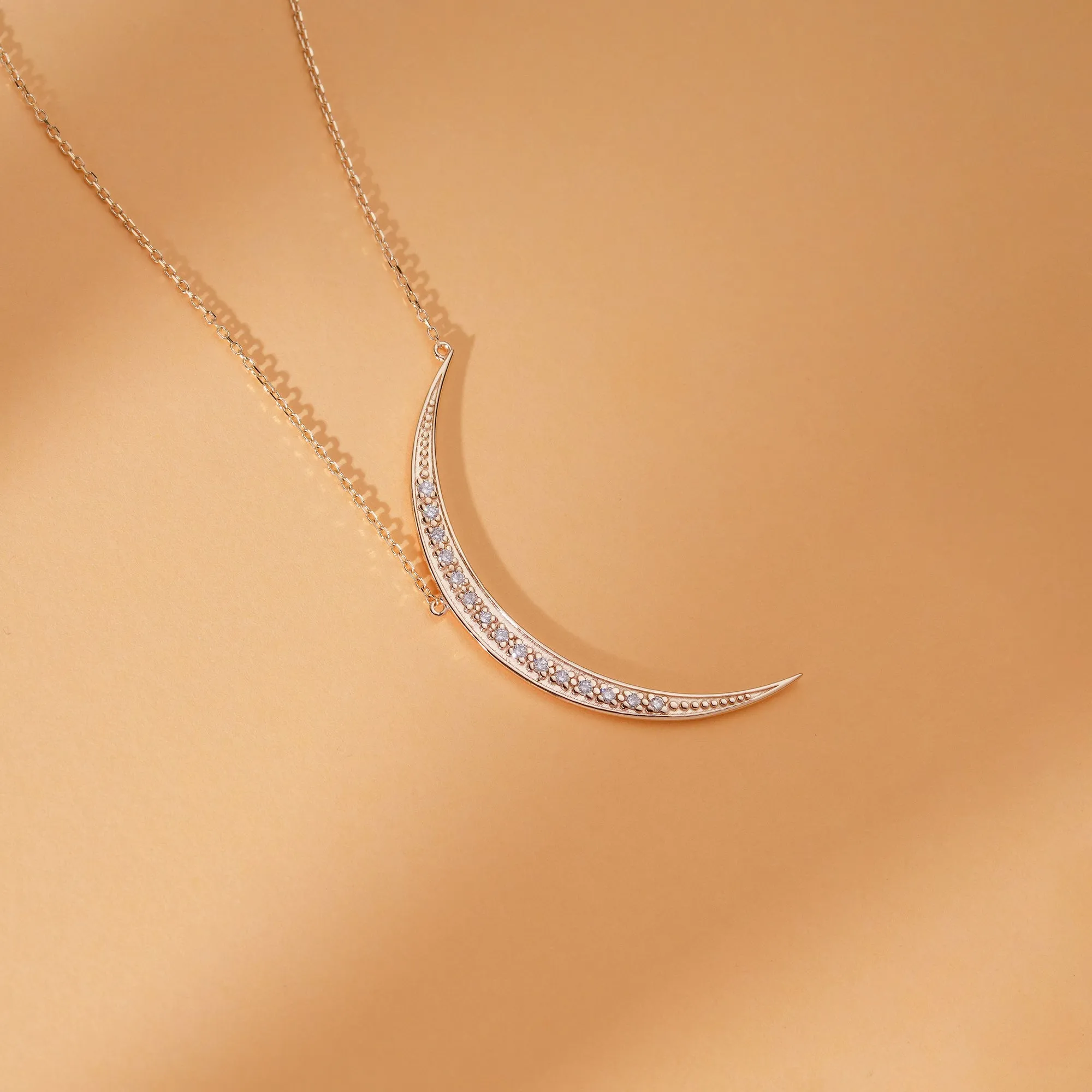 Large Diamond Crescent Necklace, Luna