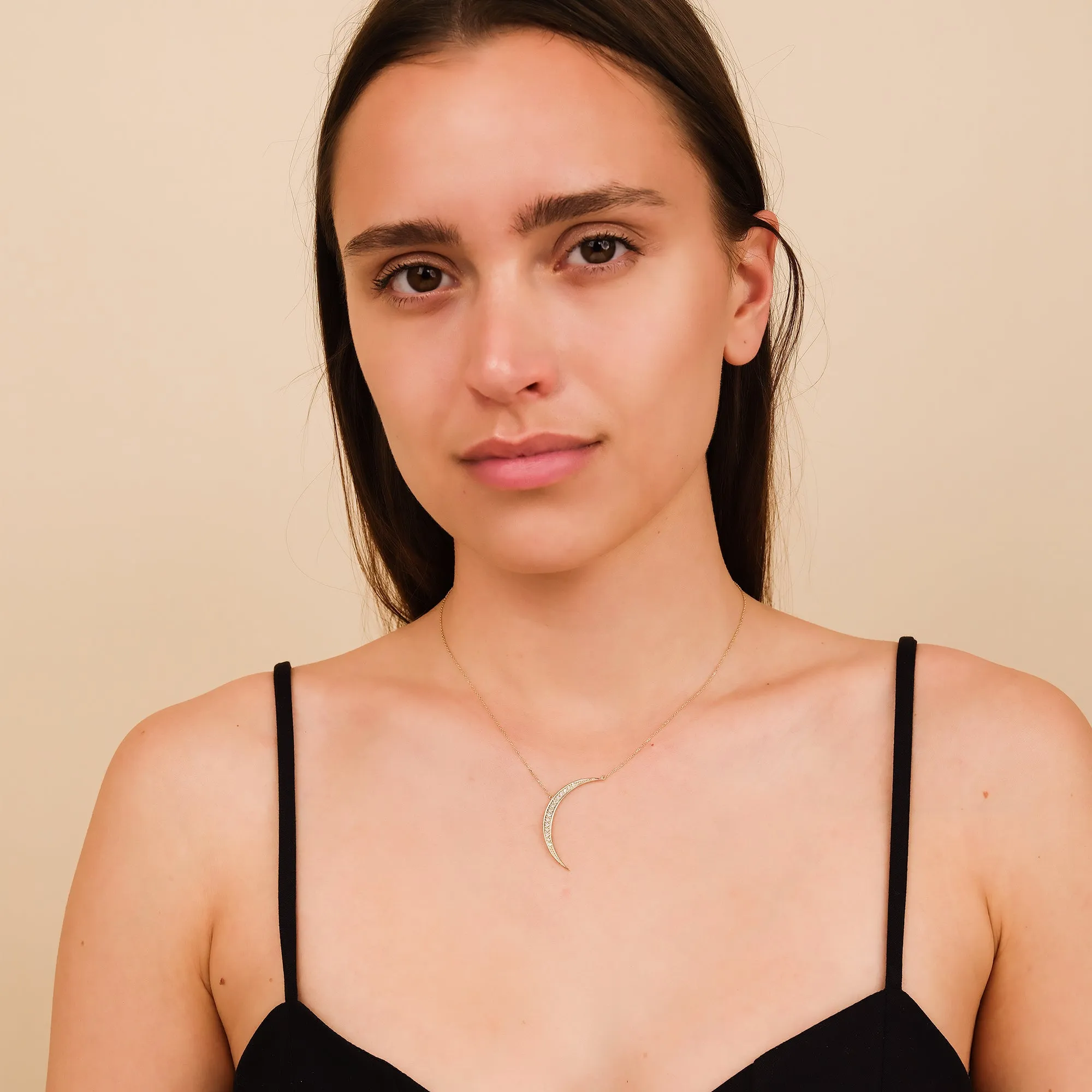 Large Diamond Crescent Necklace, Luna