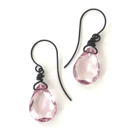 Light Pink Faceted Briolette Teardrop Drop Earrings