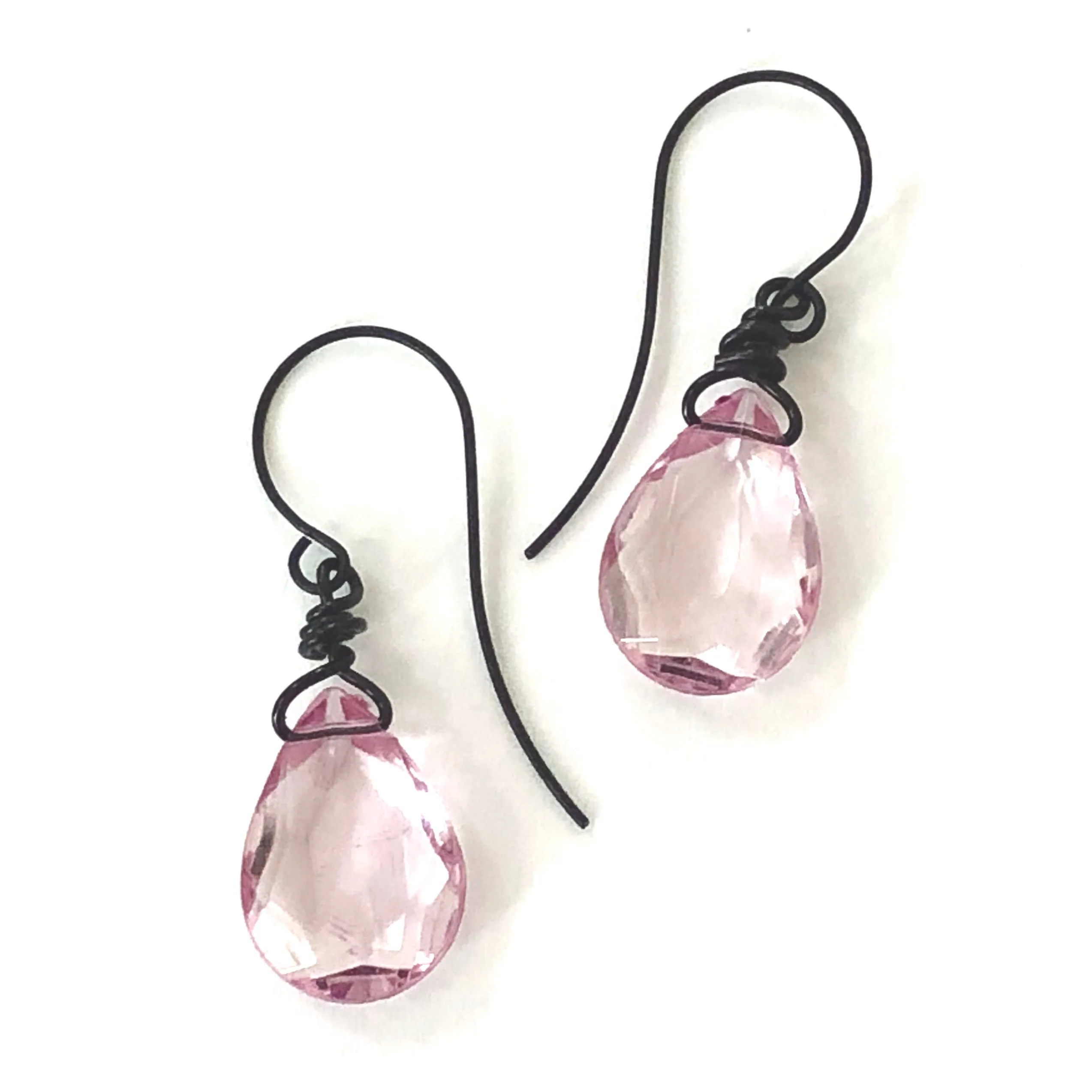 Light Pink Faceted Briolette Teardrop Drop Earrings