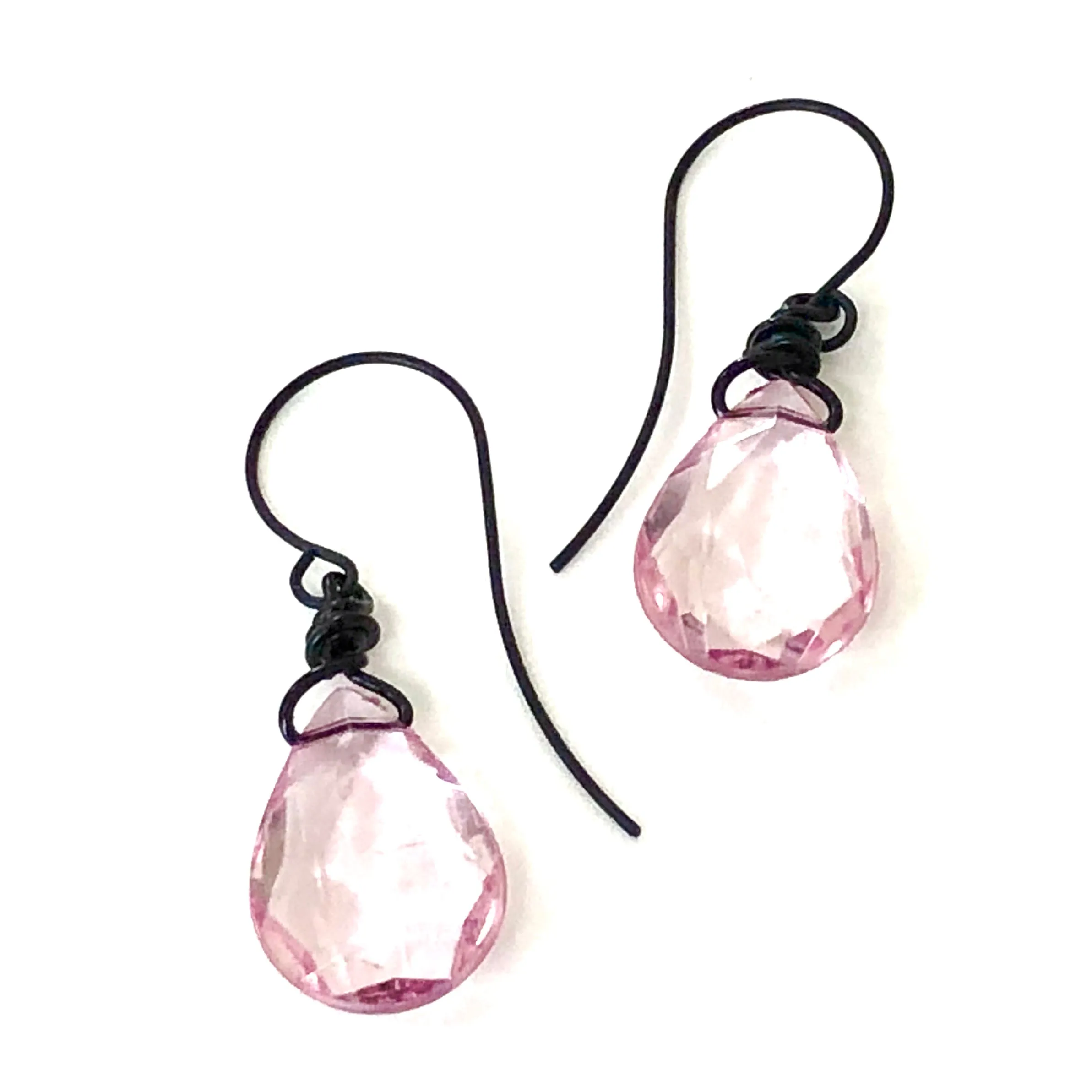Light Pink Faceted Briolette Teardrop Drop Earrings