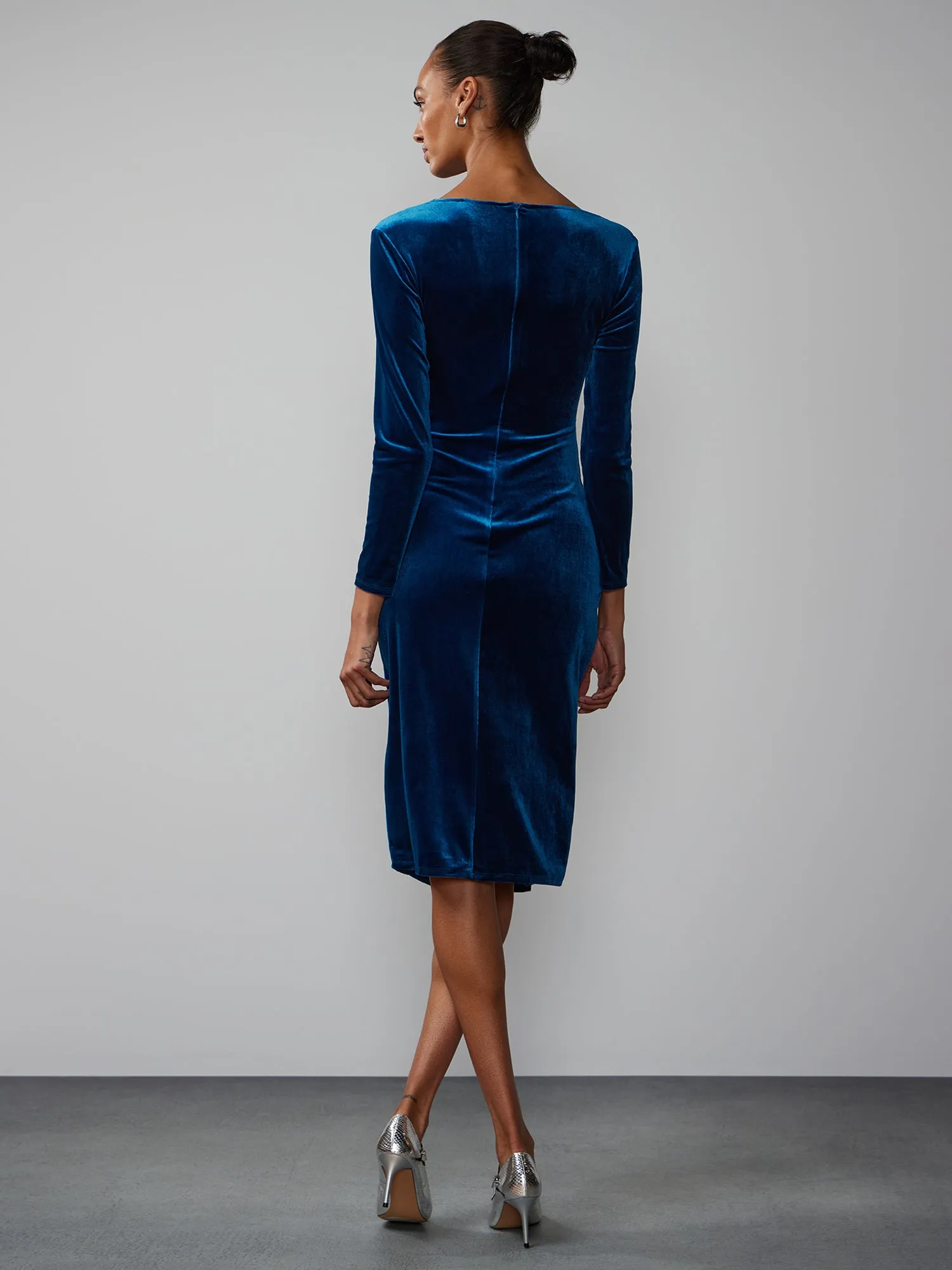 Long Sleeve Asymmetric Neck Ruched Dress