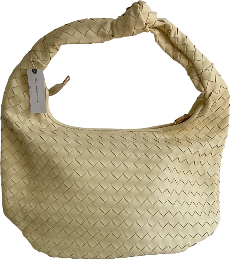 Melie Bianco Butter Yellow Larissa Woven Vegan Leather Shoulder Bag