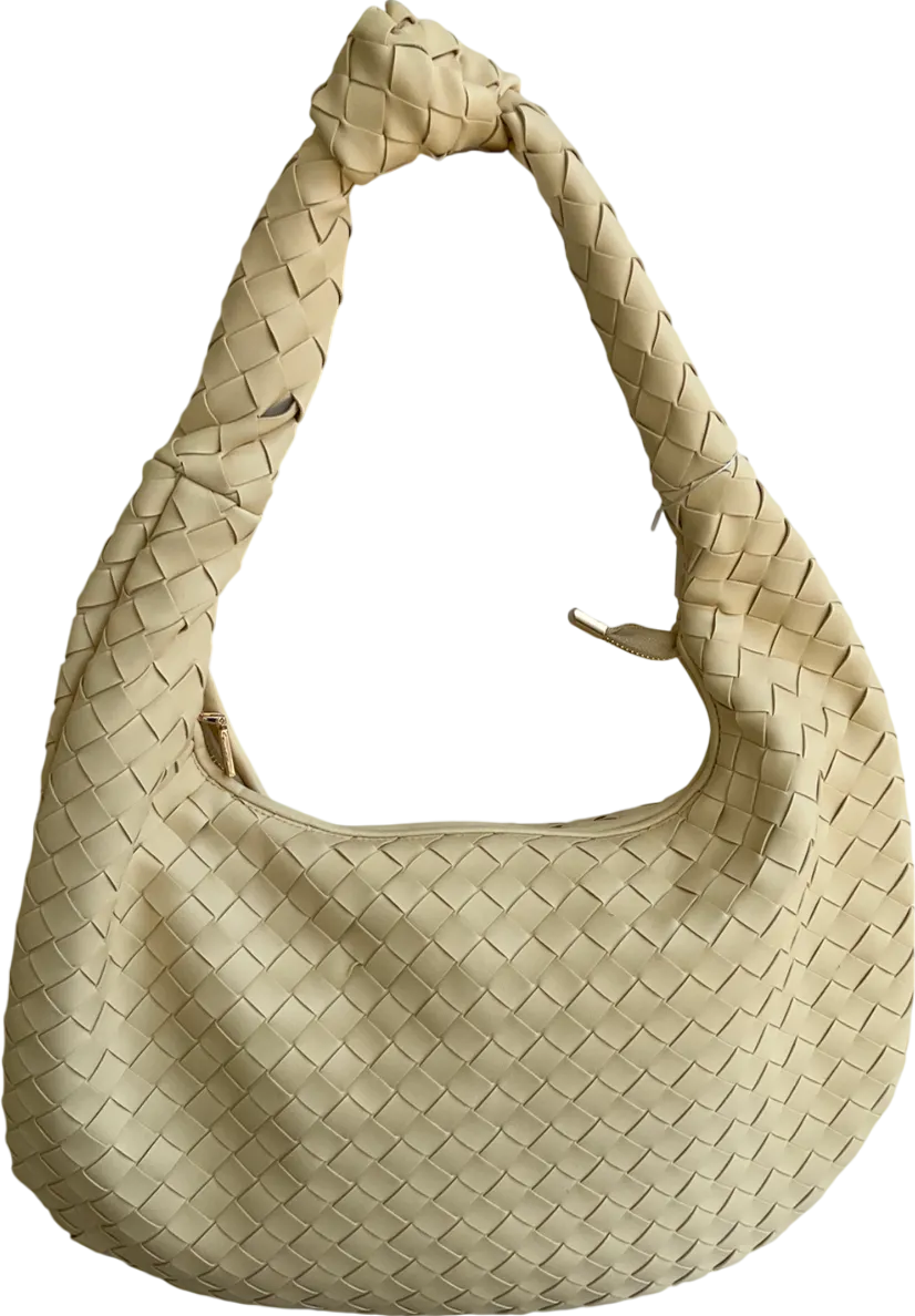 Melie Bianco Butter Yellow Larissa Woven Vegan Leather Shoulder Bag