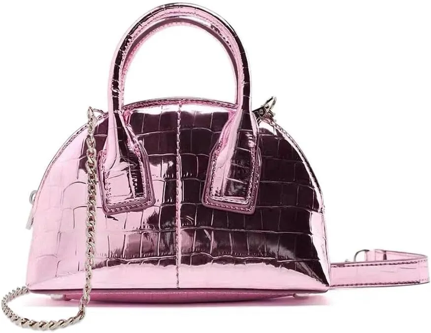 Mini Silver Crossbody Purse for Women Gold Purse Cute Small Top Handle Purses Pink Metallic Bag Shiny Chain Handbag