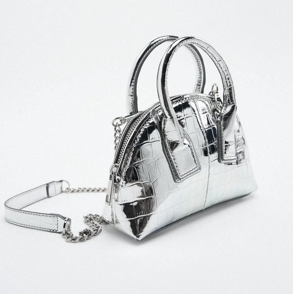 Mini Silver Crossbody Purse for Women Gold Purse Cute Small Top Handle Purses Pink Metallic Bag Shiny Chain Handbag
