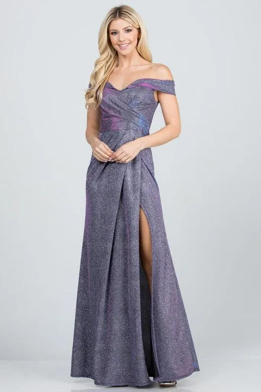 Off the Shoulder Glittery Jacquard Gathered Gown