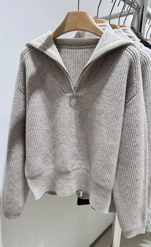 Ribbed Half Zip Sweater